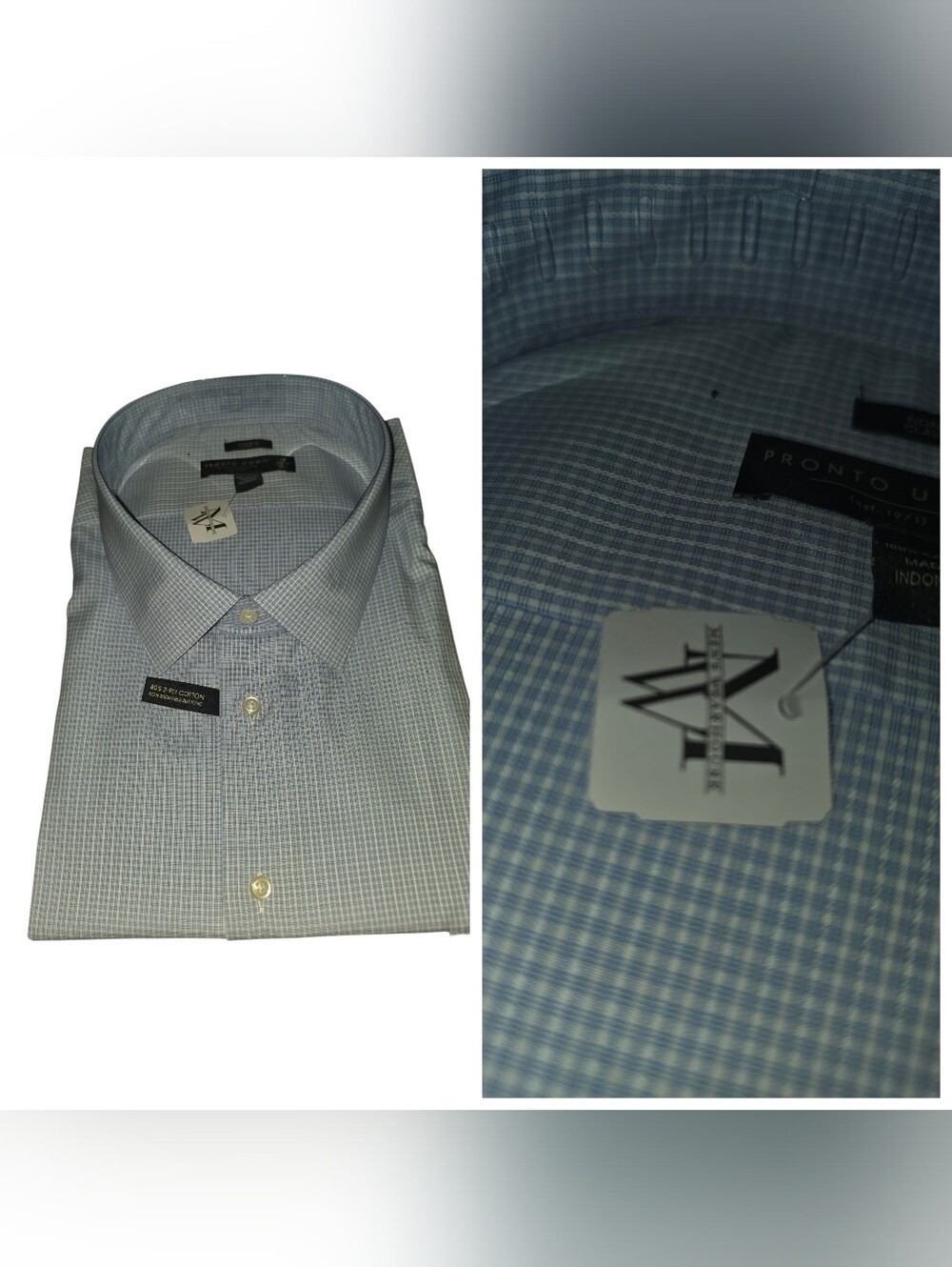 6/11/5. Pronto Uomo Blue Micro-Check Men's Dress Shirt